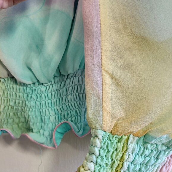 Yolanda Lorente Hand Painted Pastel Floral Silk Blouse Flowy Chiffon Small - Picture 13 of 13